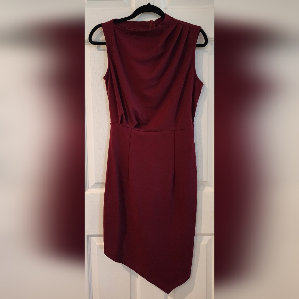 Women's M Burgundy Dress - Asymmetrical, Retro, Pencil Holiday, Party, Business